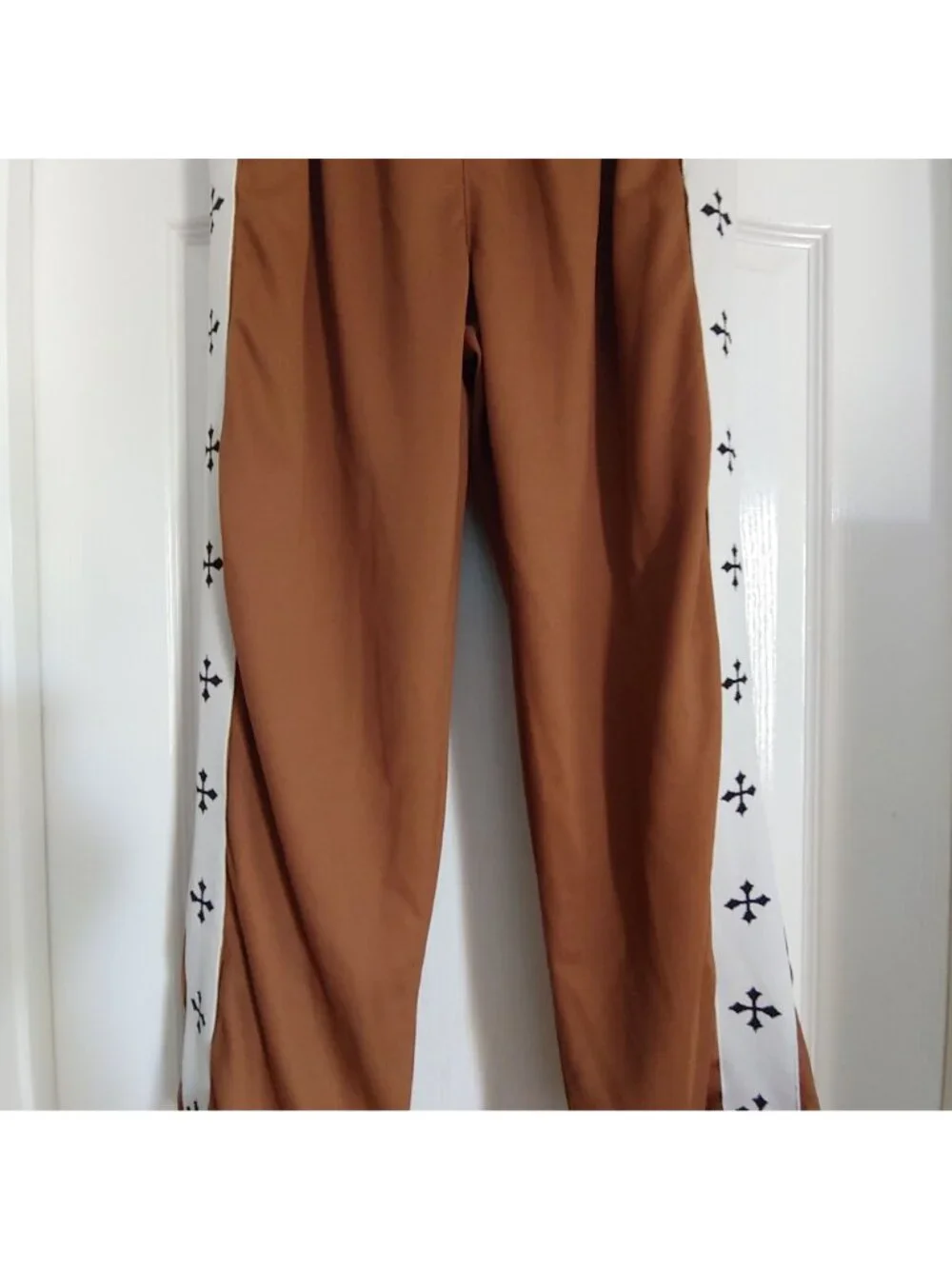 Mens Track Pants Side Tape Cross Streetwear Loungewear Y2K Chocolate Brown M